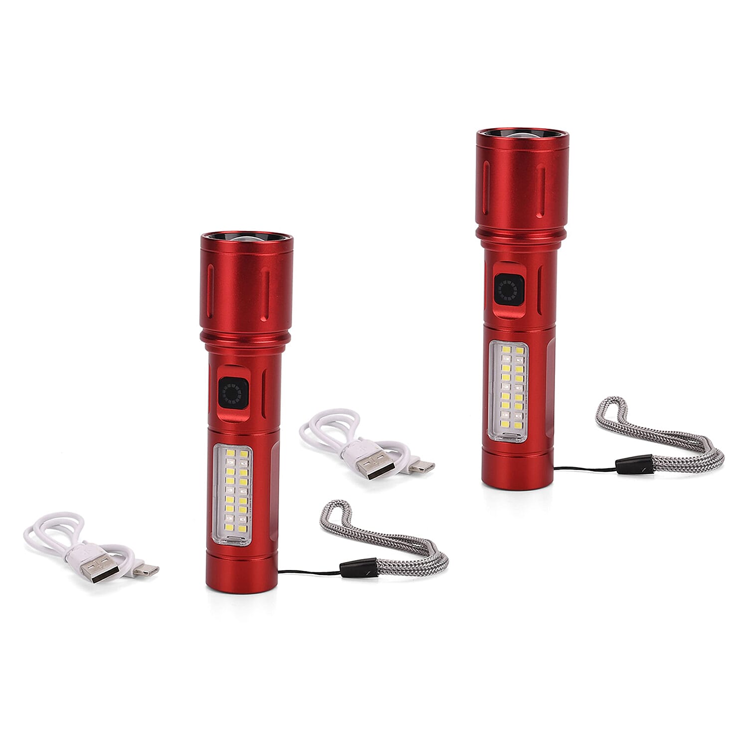 LIVMORE Set of 2 Rechargable Power Beam LED Flashlights - Waterproof, 800 Lumens in Case - Red