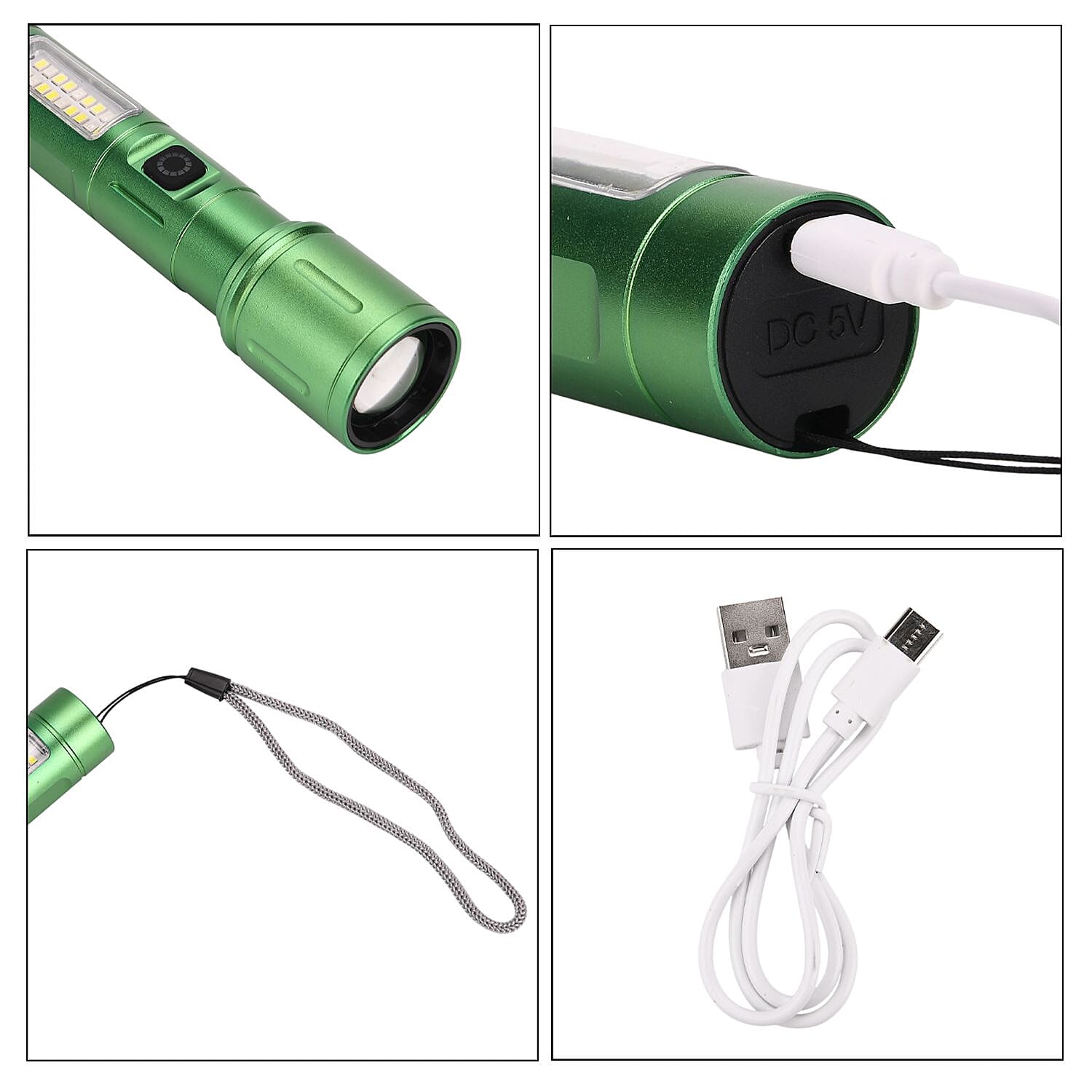 LIVMORE Set of 2 Rechargable Power Beam LED Flashlights - Waterproof, 800 Lumens in Case - Green