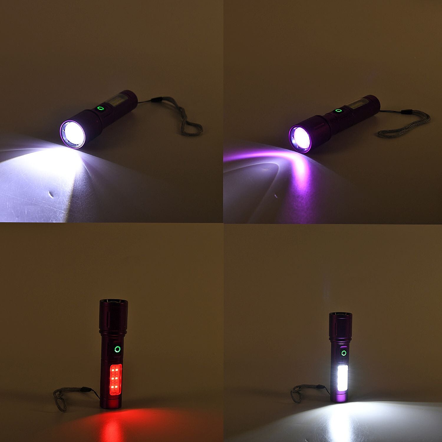 LIVMORE Set of 2 Rechargable Power Beam LED Flashlights - Waterproof, 800 Lumens in Case - Purple