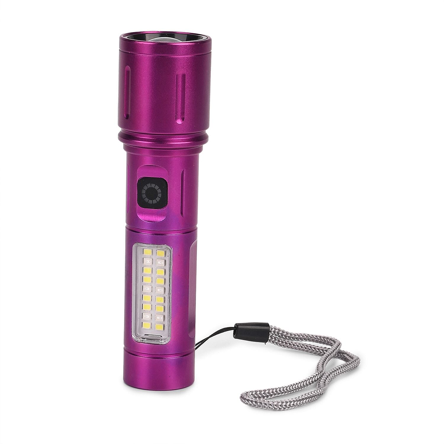 LIVMORE Set of 2 Rechargable Power Beam LED Flashlights - Waterproof, 800 Lumens in Case - Purple