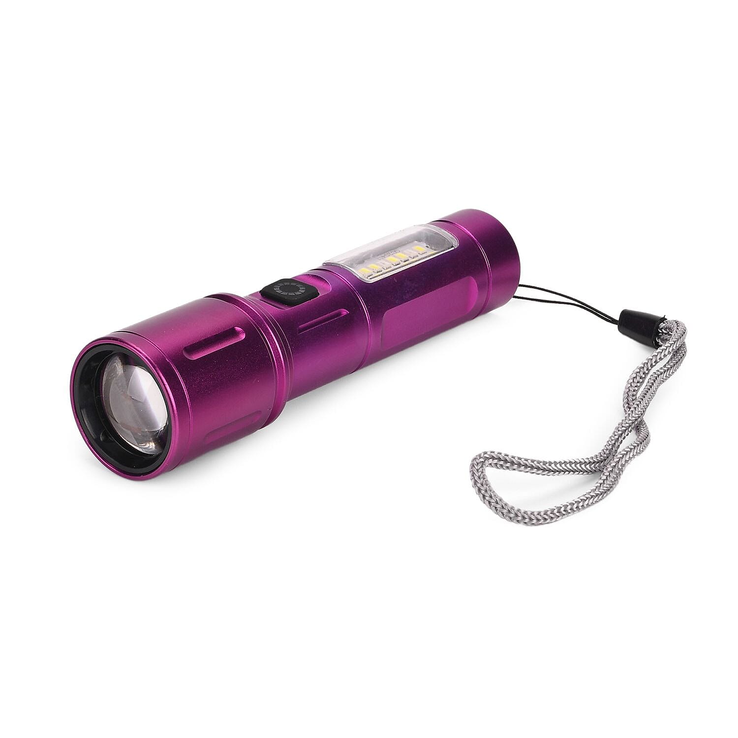 LIVMORE Set of 2 Rechargable Power Beam LED Flashlights - Waterproof, 800 Lumens in Case - Purple