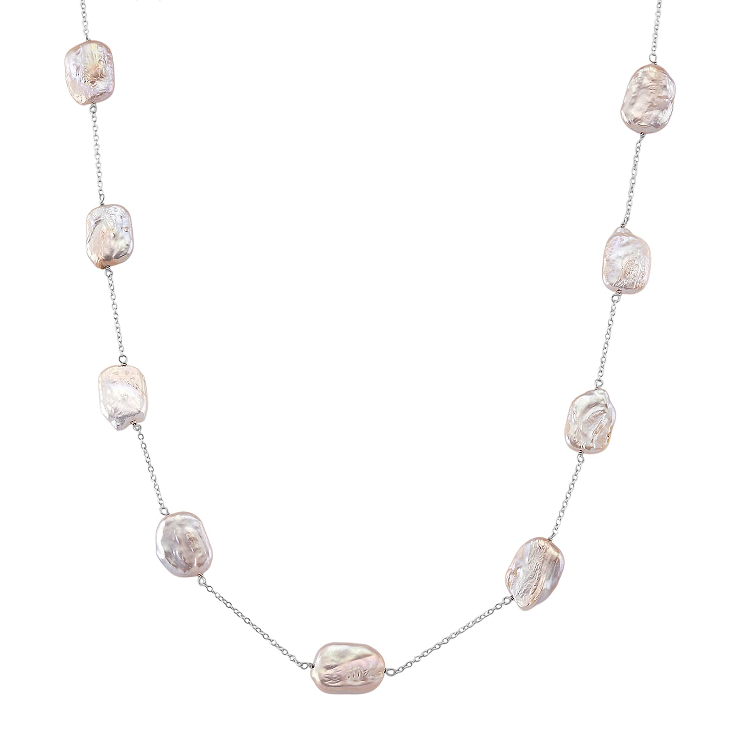 Keshi Pearl Necklace (Size - 30) with Lobster Clasp in Rhodium Overlay Sterling Silver