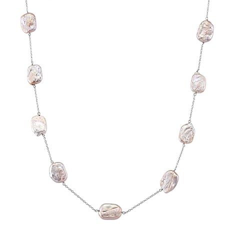 Keshi Pearl Necklace (Size - 30) with Lobster Clasp in Rhodium Overlay Sterling Silver