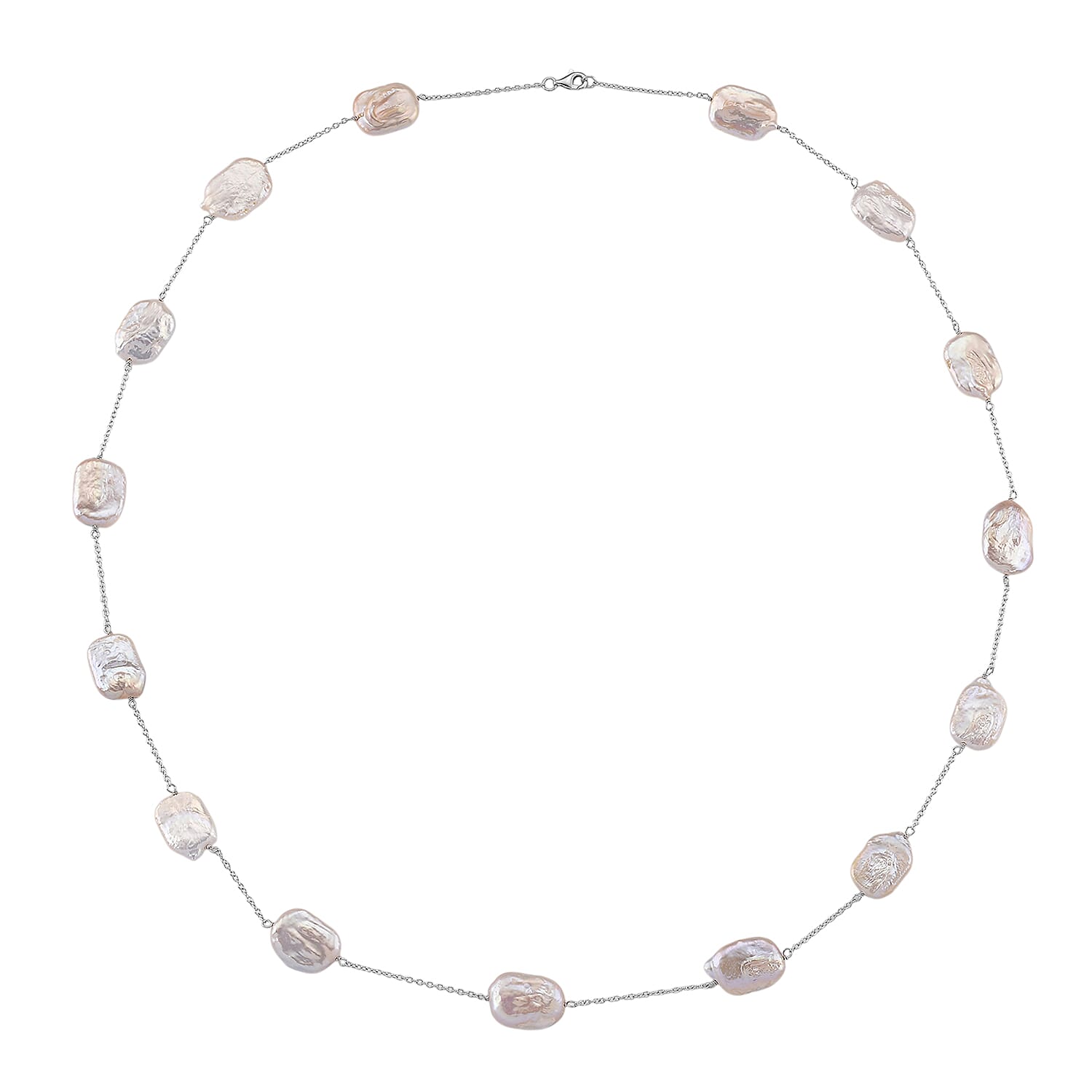 Keshi Pearl Necklace (Size - 30) with Lobster Clasp in Rhodium Overlay Sterling Silver