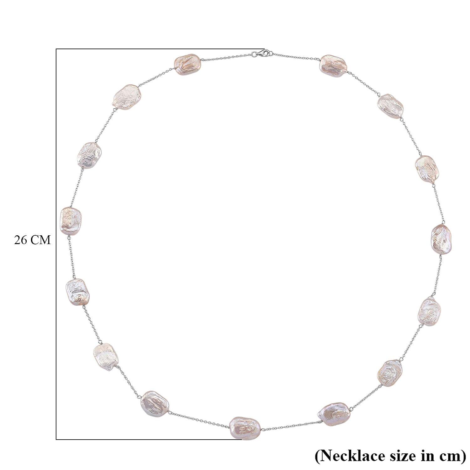 Keshi Pearl Necklace (Size - 30) with Lobster Clasp in Rhodium Overlay Sterling Silver