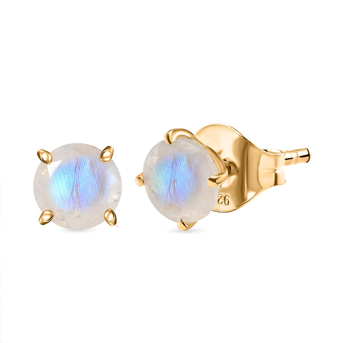 Rainbow Moonstone Push Post Earring in 14K Yellow Gold Plated Sterling Silver 1.63 Ct.