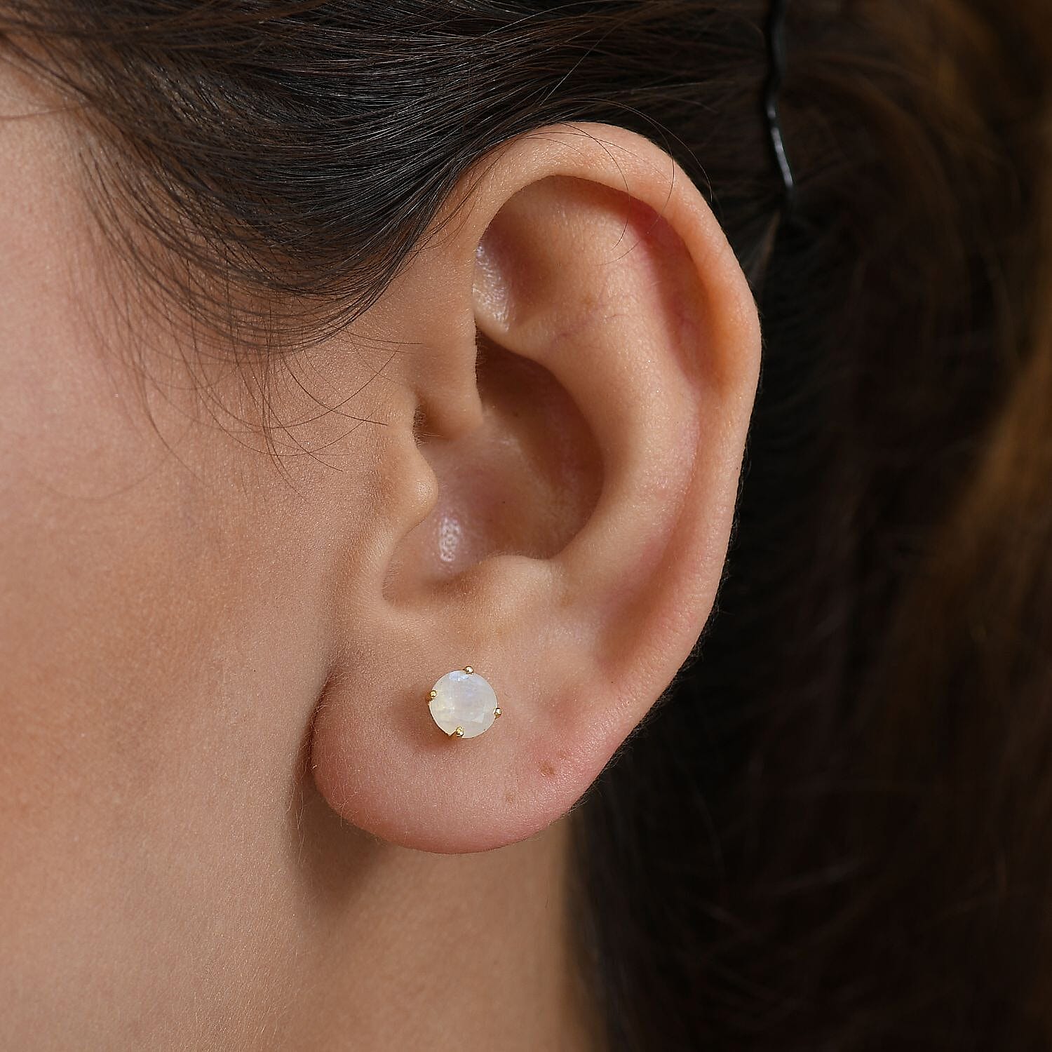 Rainbow Moonstone Push Post Earring in 14K Yellow Gold Plated Sterling Silver 1.63 Ct.