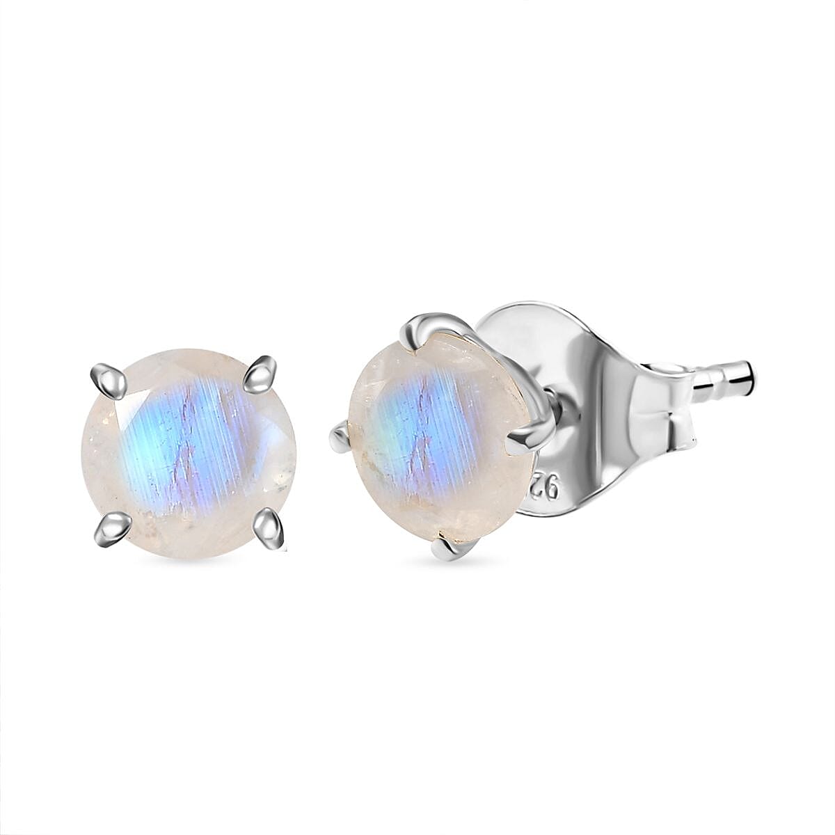 Rainbow Moonstone Push Post Earring in Platinum Overlay Sterling Silver 1.63 Ct.