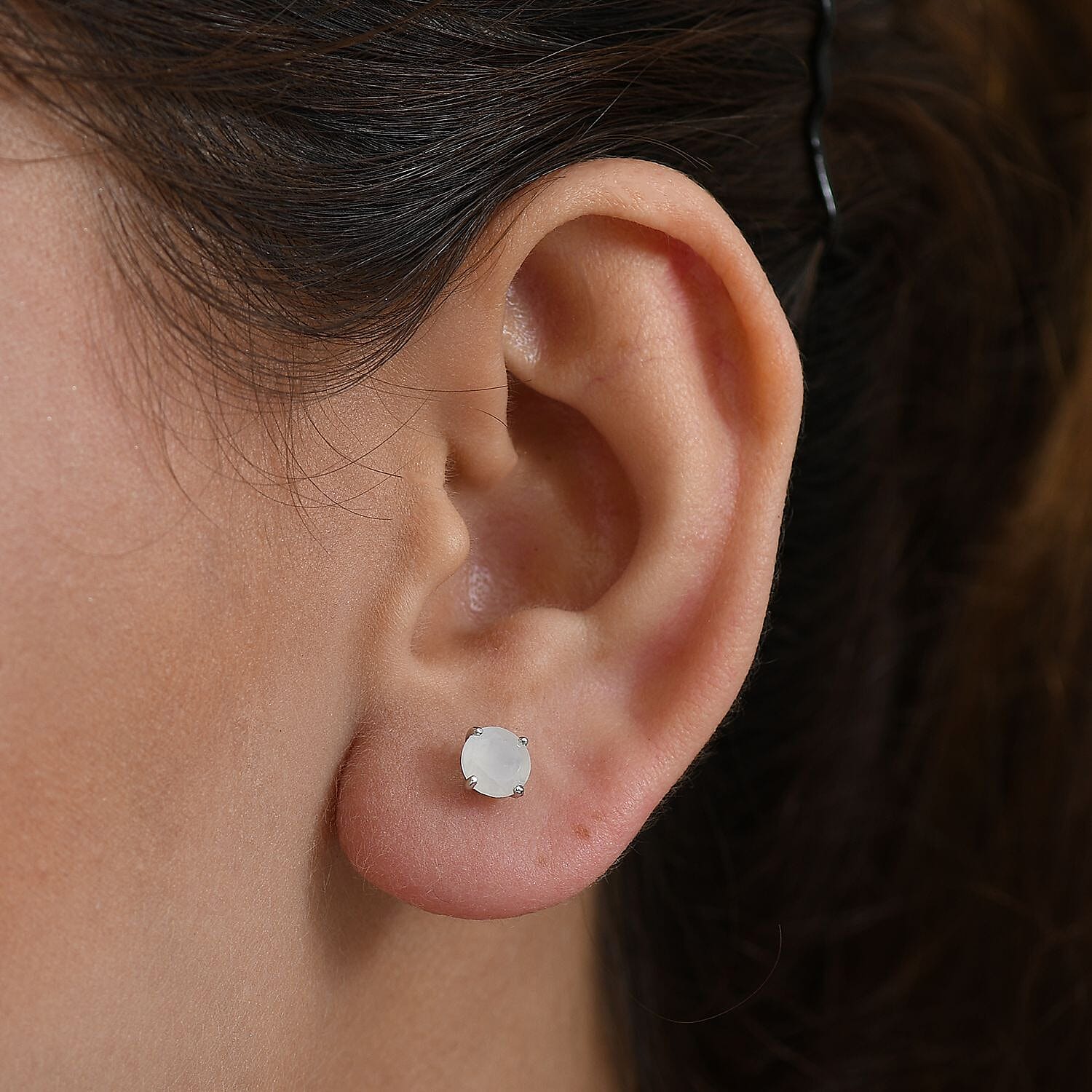 Rainbow Moonstone Push Post Earring in Platinum Overlay Sterling Silver 1.63 Ct.