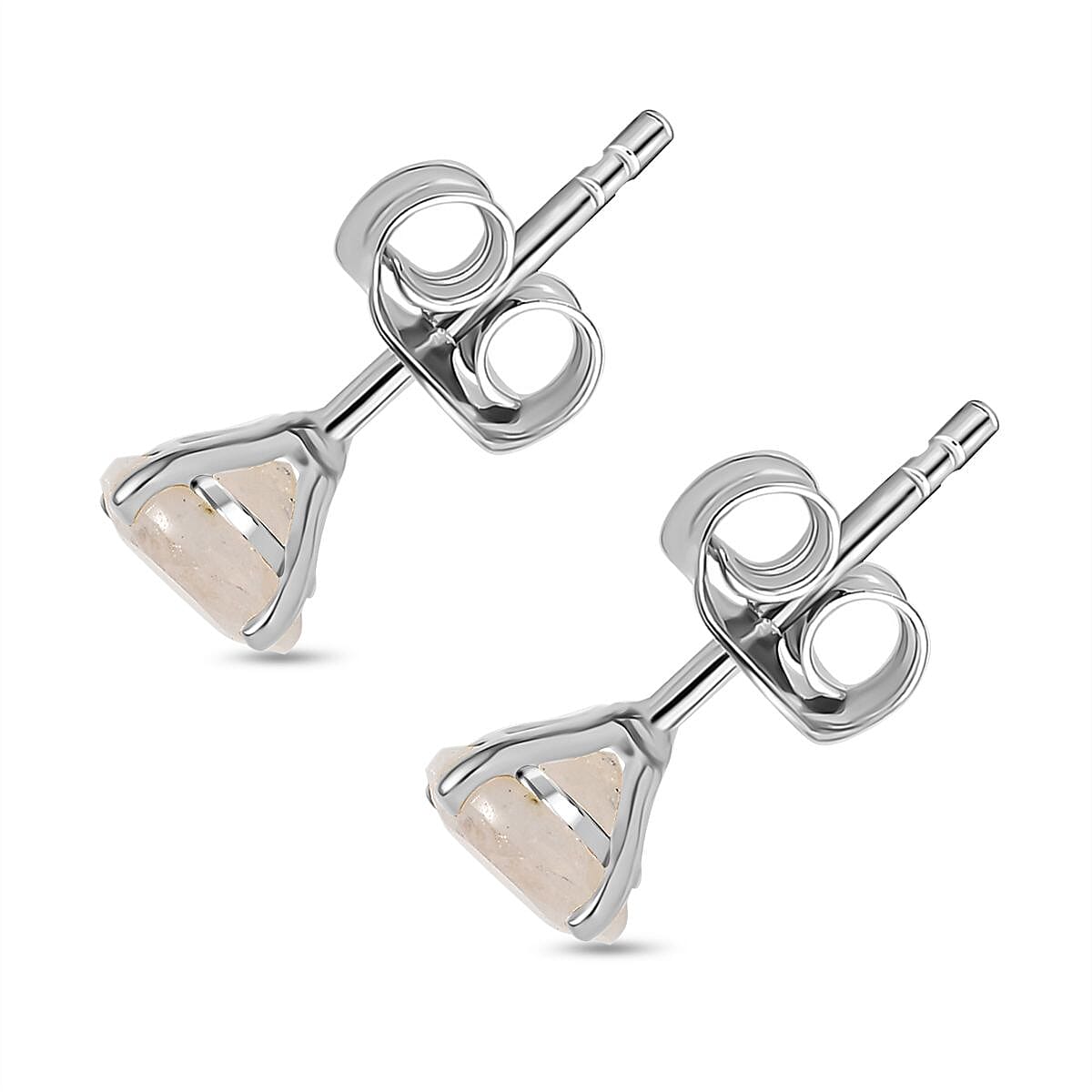 Rainbow Moonstone Push Post Earring in Platinum Overlay Sterling Silver 1.63 Ct.