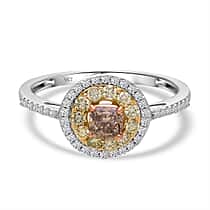 9K White and Yellow Gold Champagne Diamond (0.50ct), White Diamond and Yellow Diamond SGL Certified Ring 1.00 Ct.