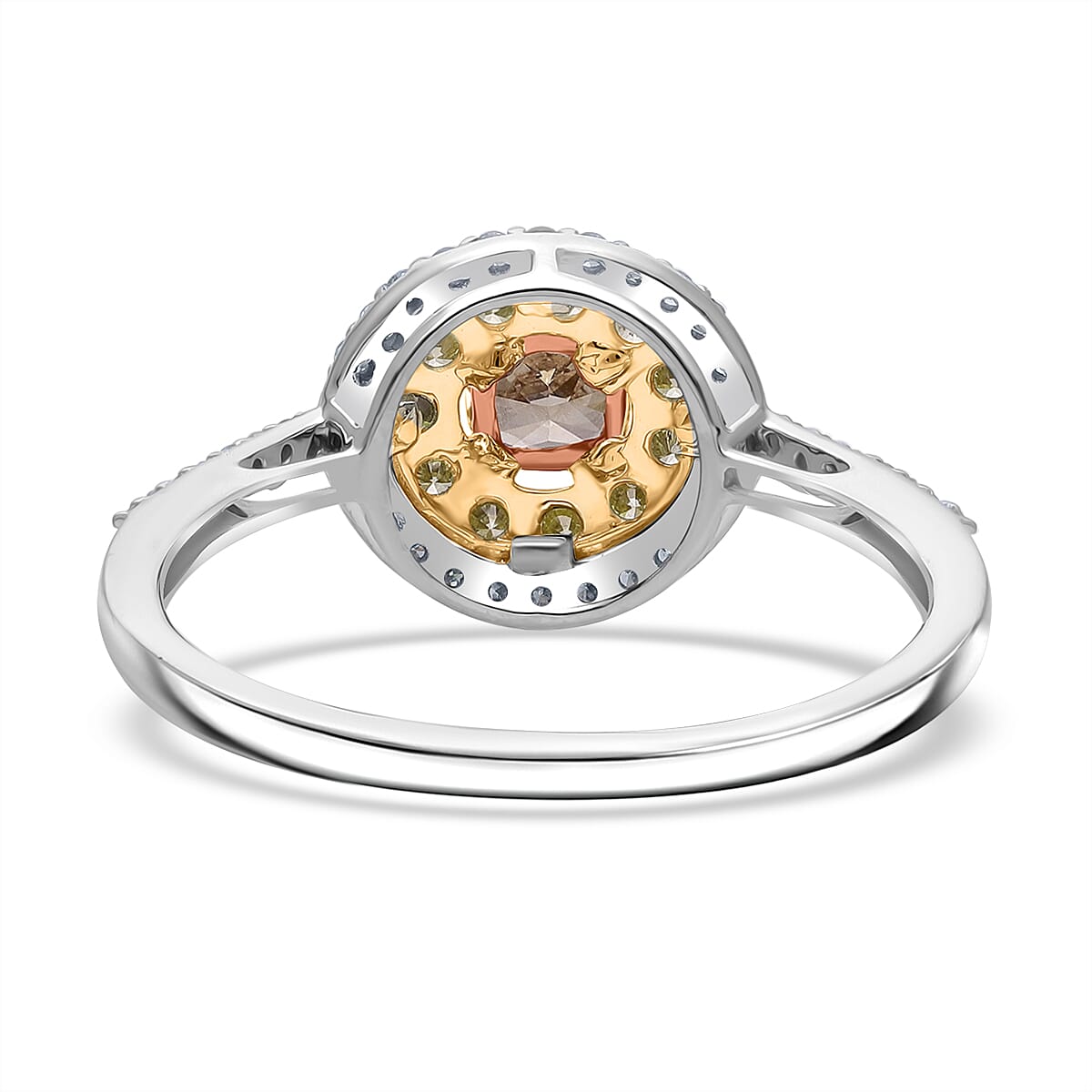 9K White & Yellow Gold Champagne Diamond (0.50ct), White Diamond & Yellow Diamond SGL Certified Ring 1.00 Ct.