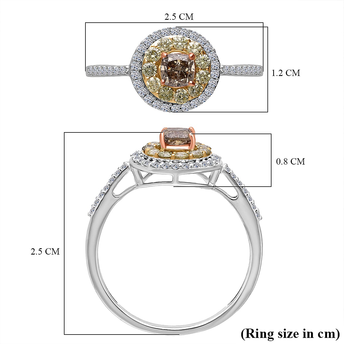 9K White & Yellow Gold Champagne Diamond (0.50ct), White Diamond & Yellow Diamond SGL Certified Ring 1.00 Ct.