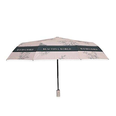 Flower Pattern Automatic Umbrella - Sun and Rain Protection - Beige - Black