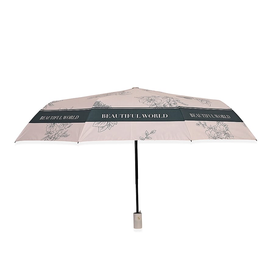 Flower Pattern Automatic Umbrella - Sun and Rain Protection - Beige - Black
