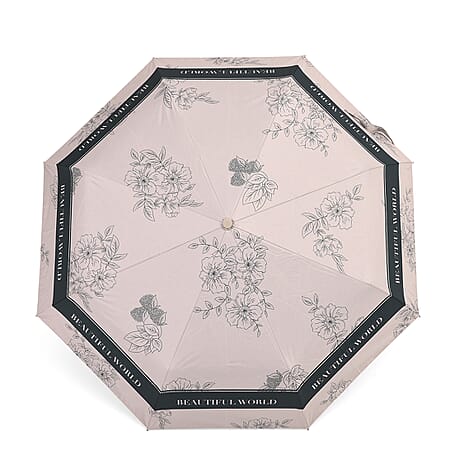 Flower Pattern Automatic Umbrella - Sun and Rain Protection - Beige - Black