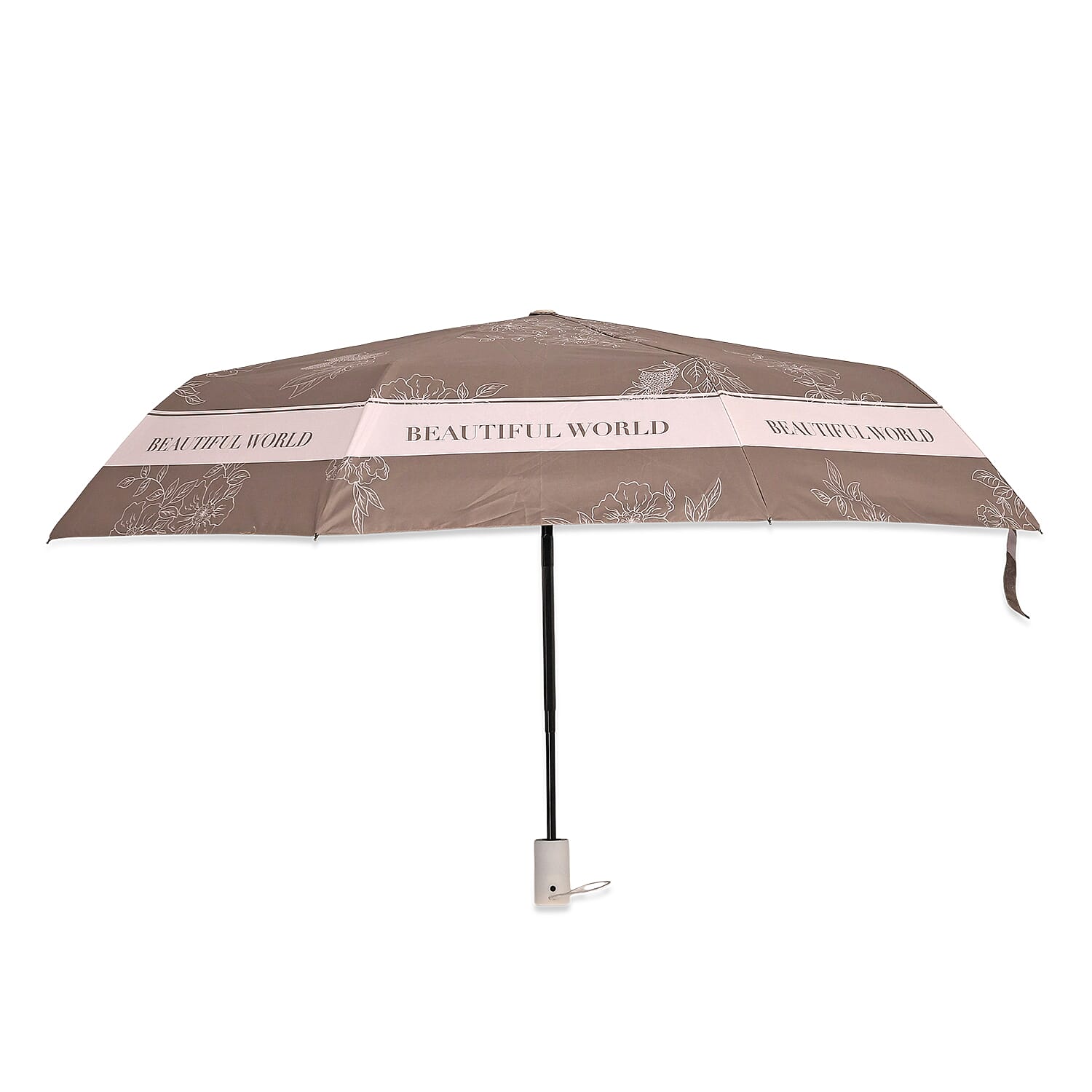 Flower Pattern Automatic Umbrella - Sun and Rain Protection - Khaki