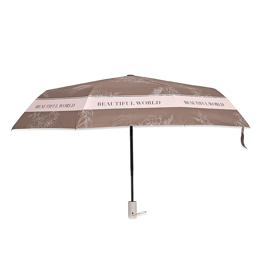 Flower Pattern Automatic Umbrella - Sun and Rain Protection - Khaki