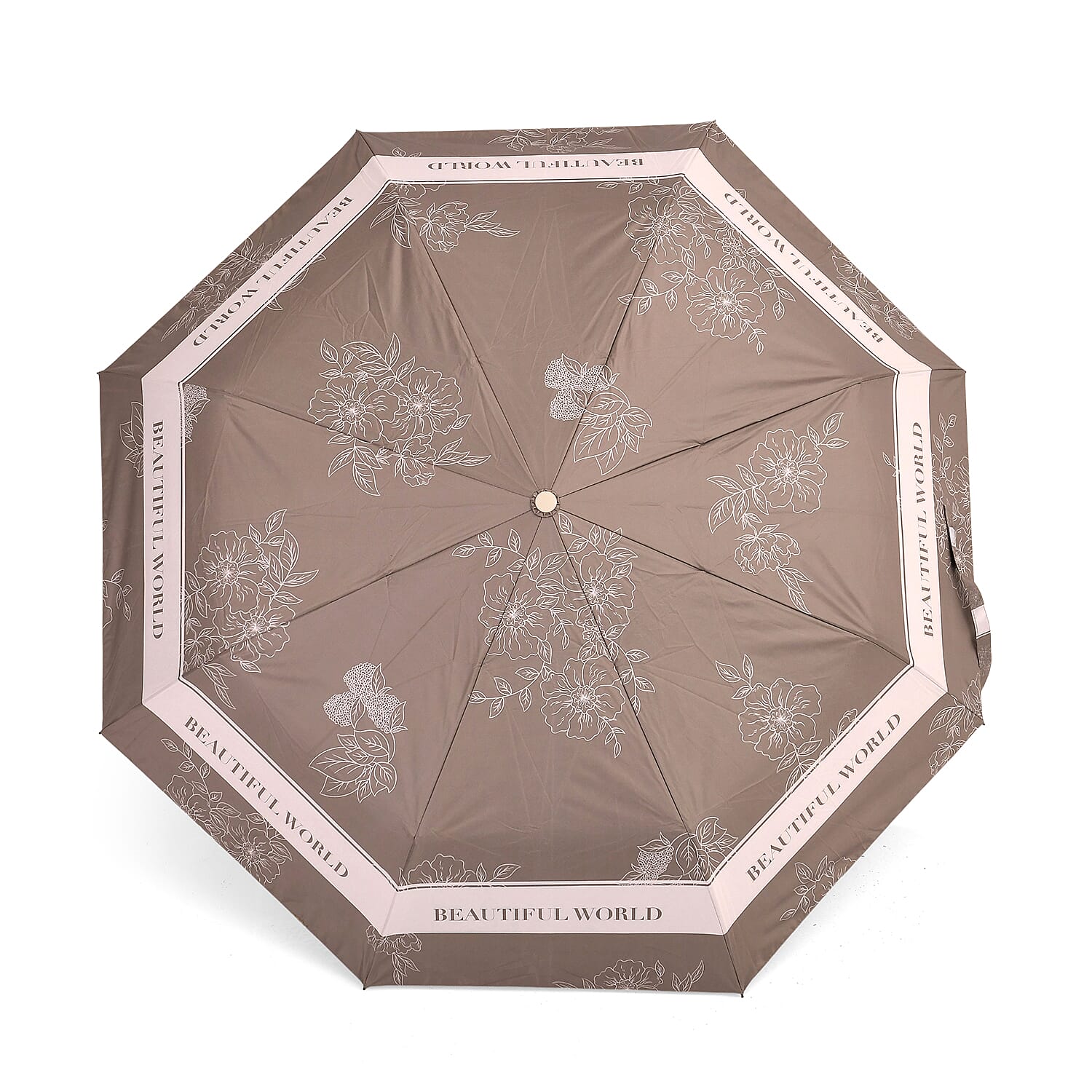 Flower Pattern Automatic Umbrella - Sun and Rain Protection - Khaki