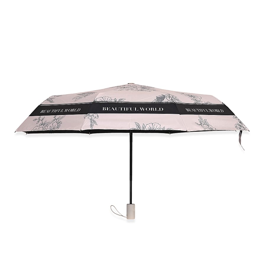 Flower Pattern Automatic Umbrella - Sun and Rain Protection - White