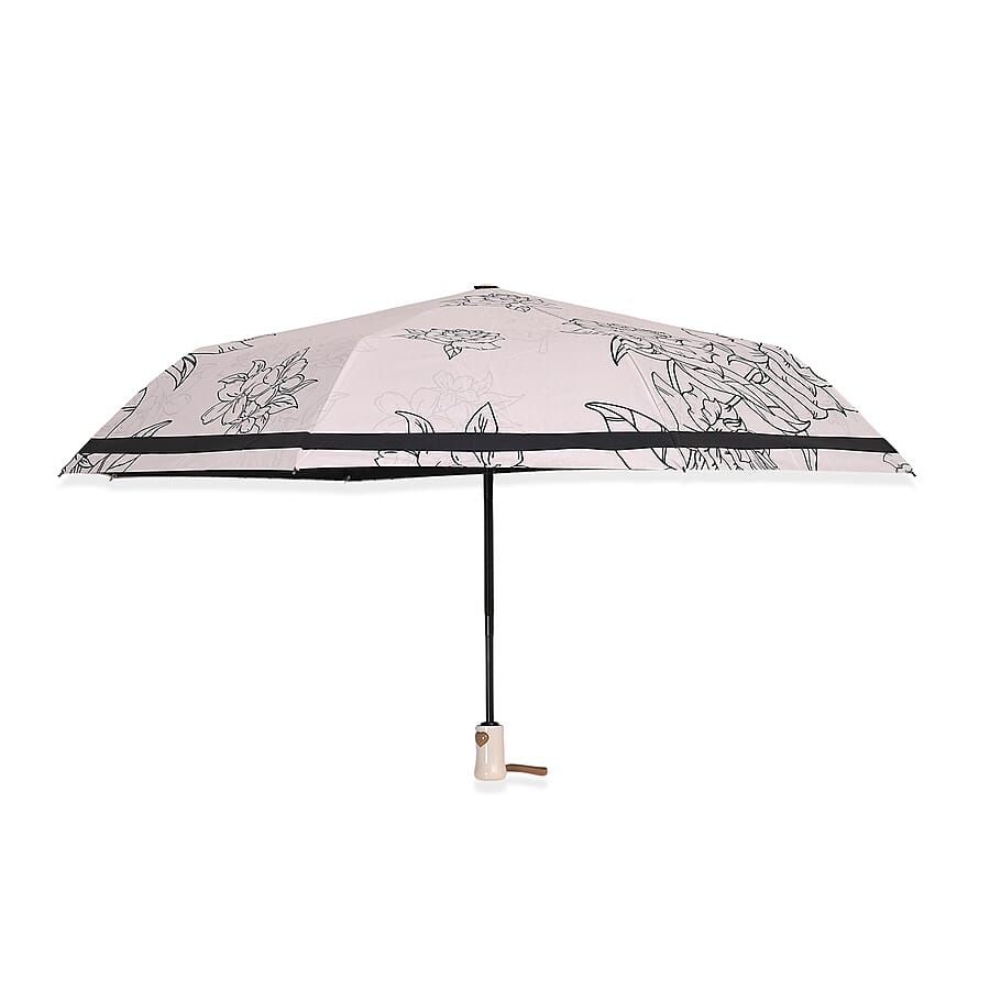 Flower Pattern Automatic Umbrella - Sun and Rain Protection - Black - Beige