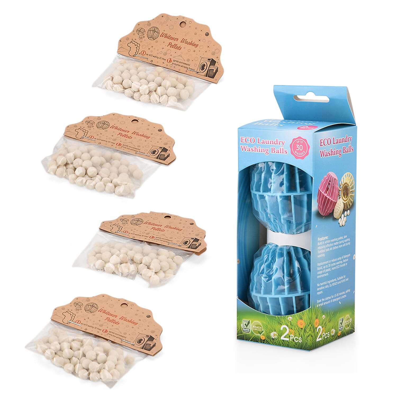 NEW Fressia Fragrance Laundry Washing Balls with 4 Pack Replacement | Non-Detergent System for 90 Washes - Blue