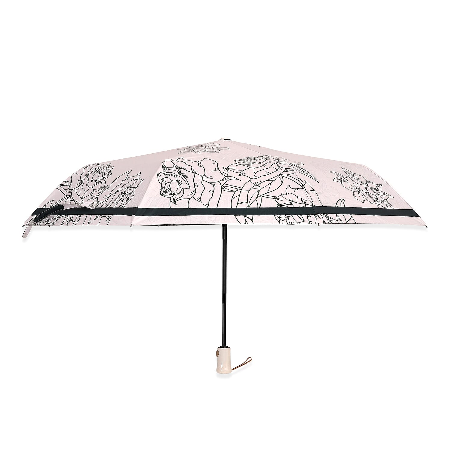 Flower Pattern Automatic Umbrella - Sun and Rain Protection - Green - Beige