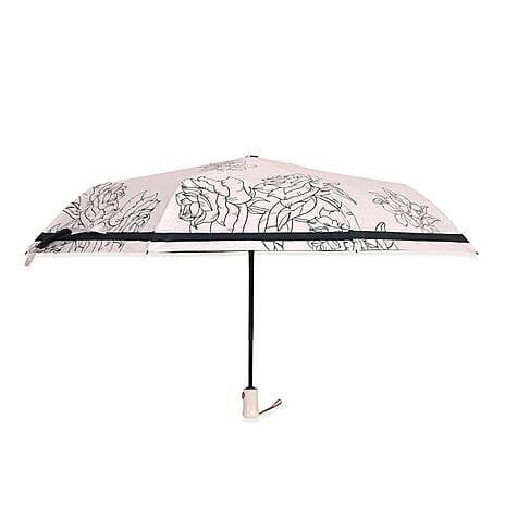 Flower Pattern Automatic Umbrella - Sun and Rain Protection - Green - Beige