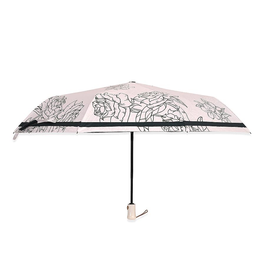 Flower Pattern Automatic Umbrella - Sun and Rain Protection - Green - Beige