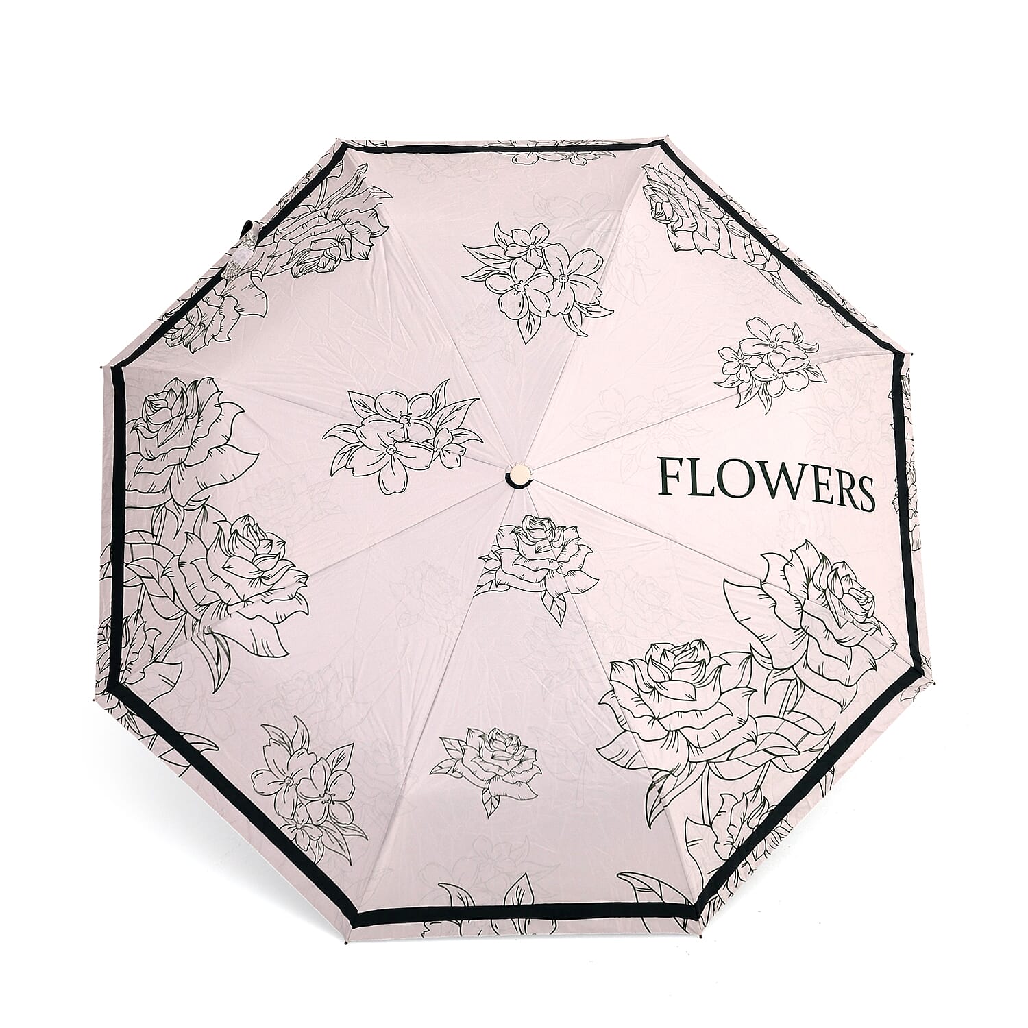 Flower Pattern Automatic Umbrella - Sun and Rain Protection - Green - Beige