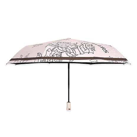 Flower Pattern Automatic Umbrella - Sun and Rain Protection - Brown - Beige