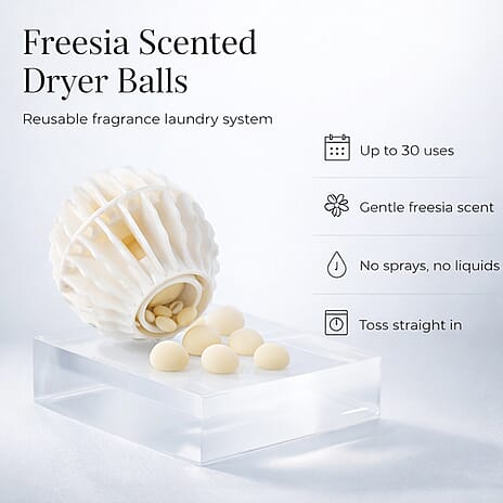 NEW Freesia Scented White Dryer Balls with Beige Beads | Reusable Fragrance Laundry System for 30 Uses
