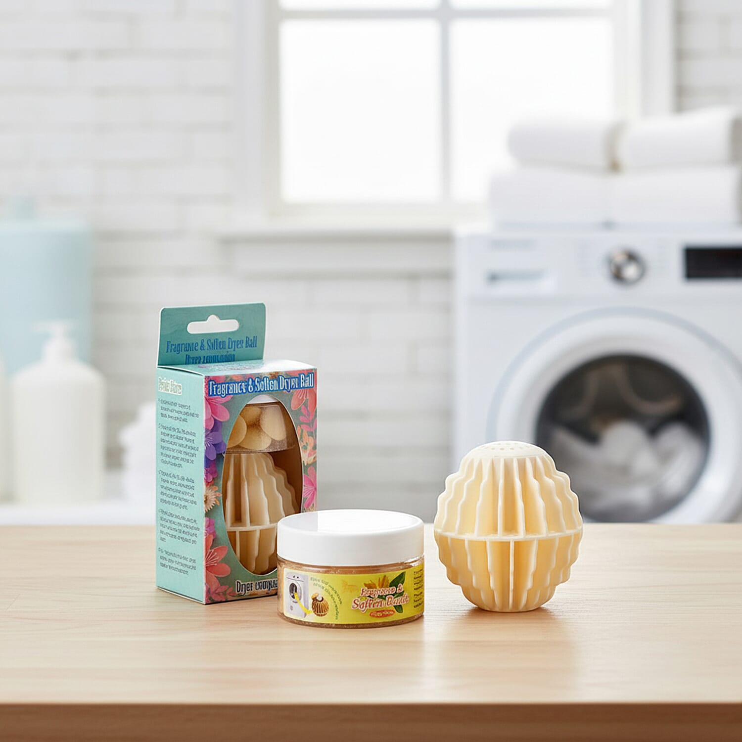 NEW Freesia Scented White Dryer Balls with Beige Beads | Reusable Fragrance Laundry System for 30 Uses