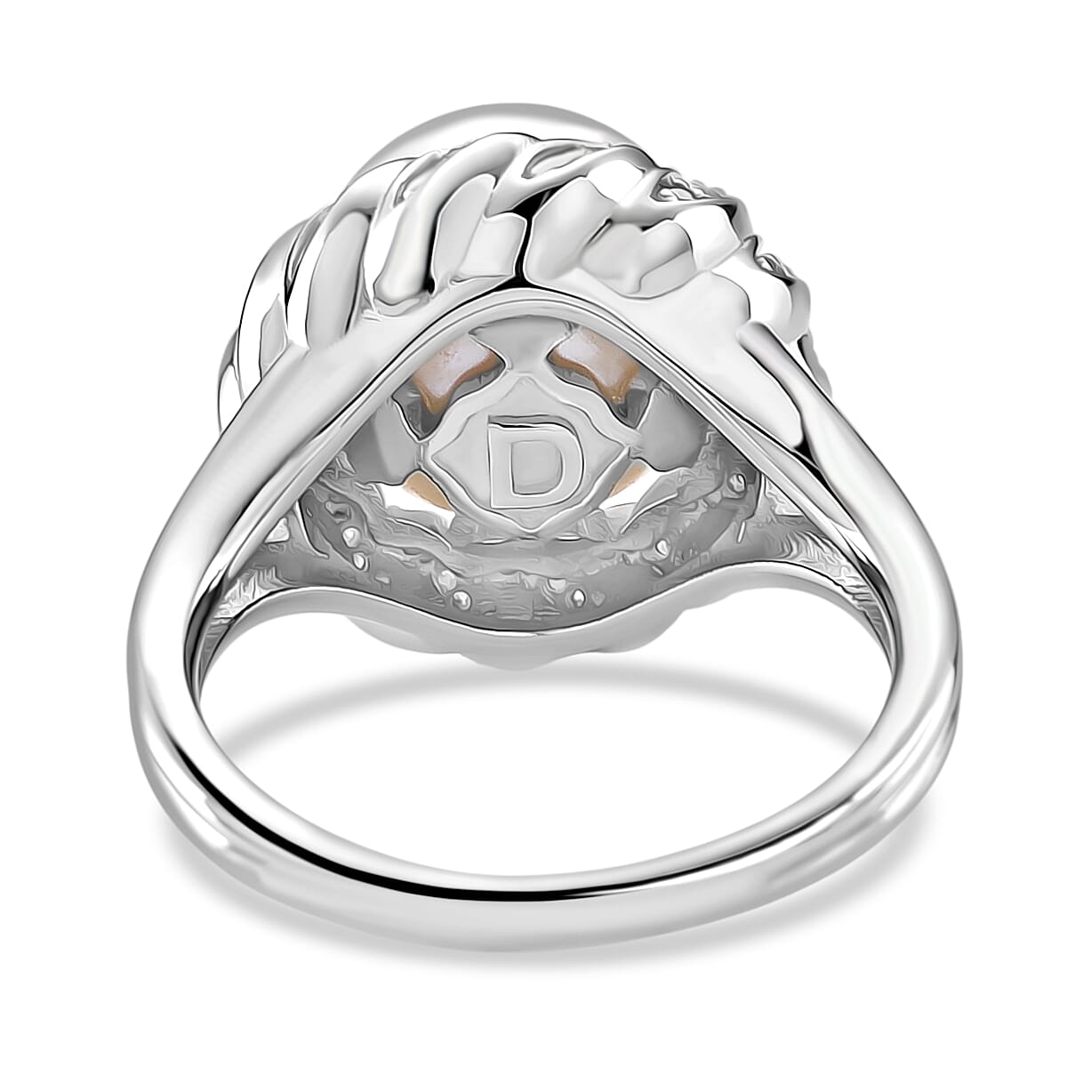 AAA Edison Pearl (11-12 MM) & Moissanite Ring in Rhodium Overlay Sterling Silver 10.49 Ct.