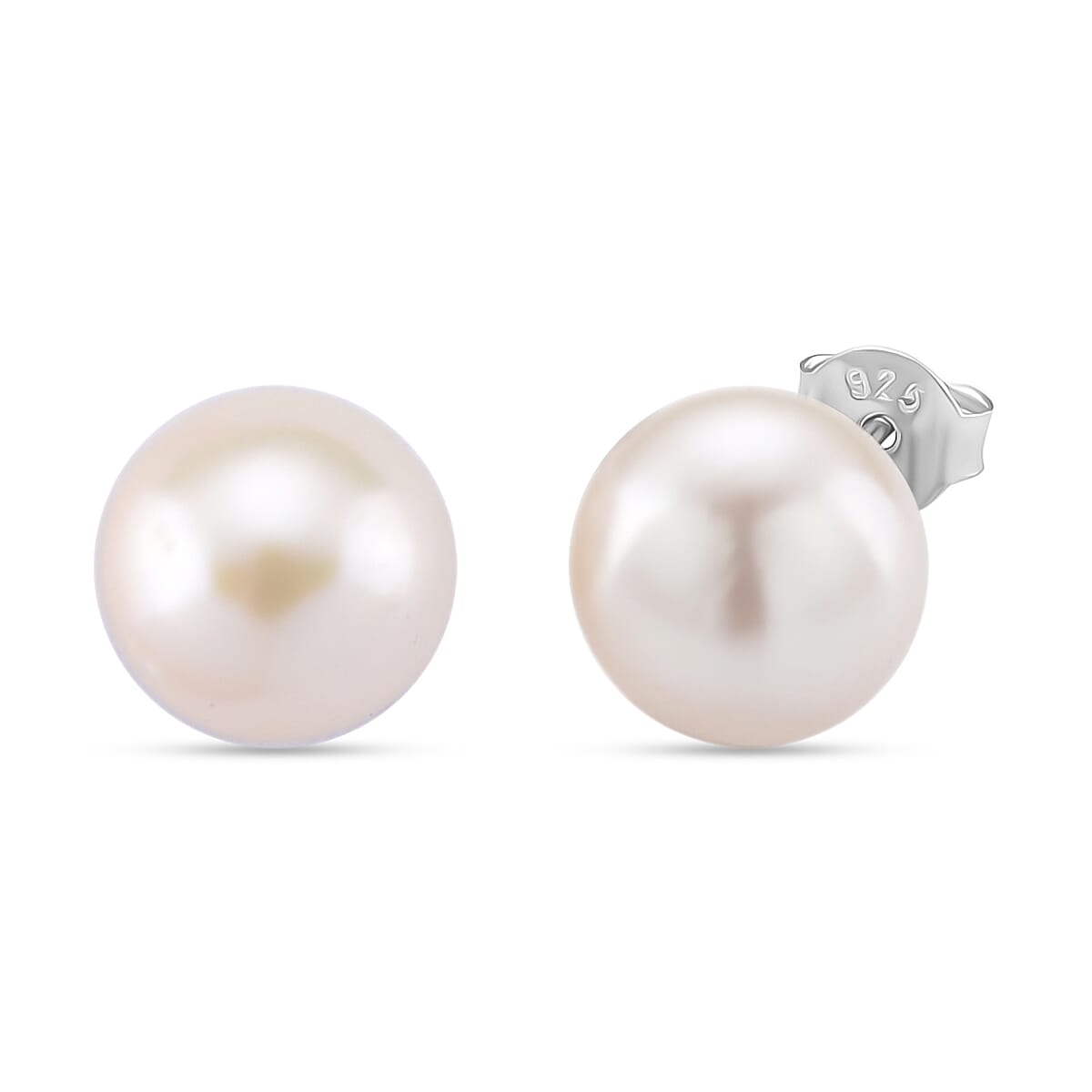 AAA White Edison Pearl Earring with Push Back in Rhodium Overlay Sterling Silver 16.48 Ct.