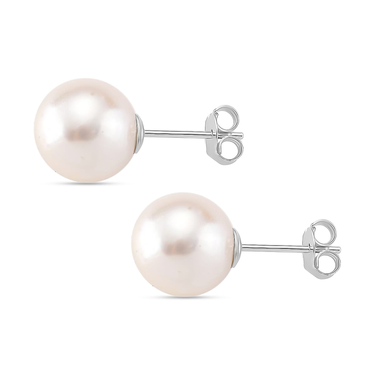 AAA White Edison Pearl Earring with Push Back in Rhodium Overlay Sterling Silver 16.48 Ct.