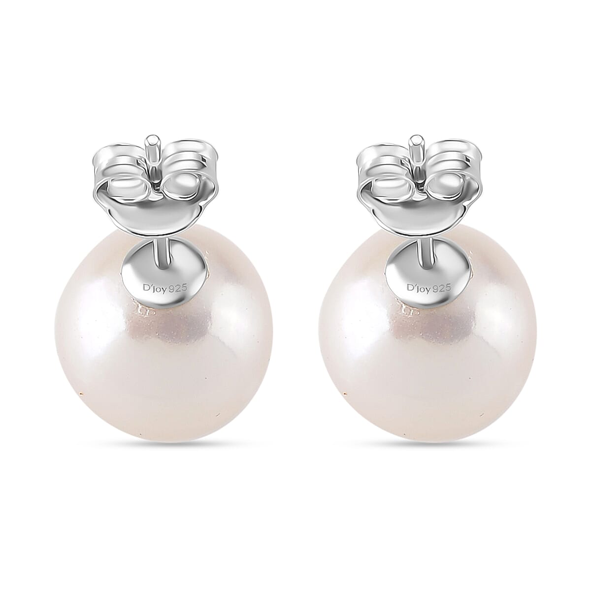AAA White Edison Pearl Earring with Push Back in Rhodium Overlay Sterling Silver 16.48 Ct.