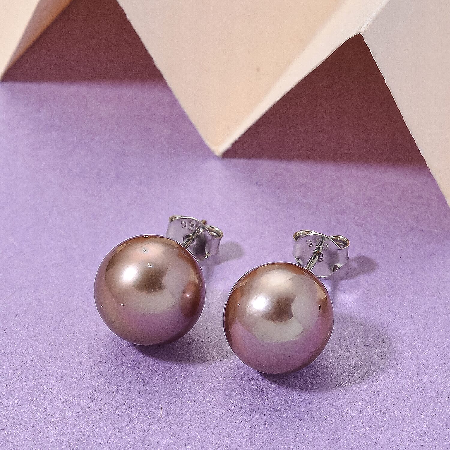 AAA Multi Color Edison Pearl (10-11MM) Earring with Push Back in Rhodium Overlay Sterling Silver 14.20 Ct.