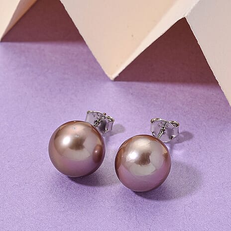 AAA Multi Color Edison Pearl (10-11MM) Earring in Rhodium Overlay Sterling Silver 15.20 Ct.