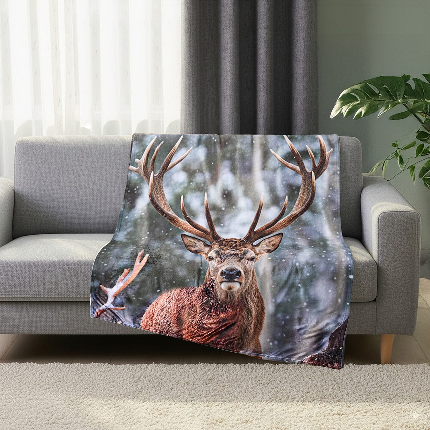 NEW Digital Printed Reindeer Blanket (Size 200x150 cm)