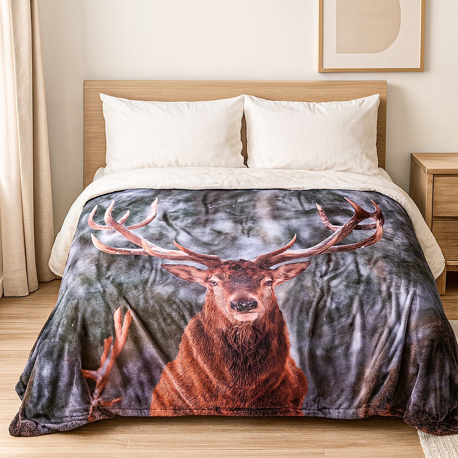 NEW Digital Printed Reindeer Blanket (Size 200x150 cm)