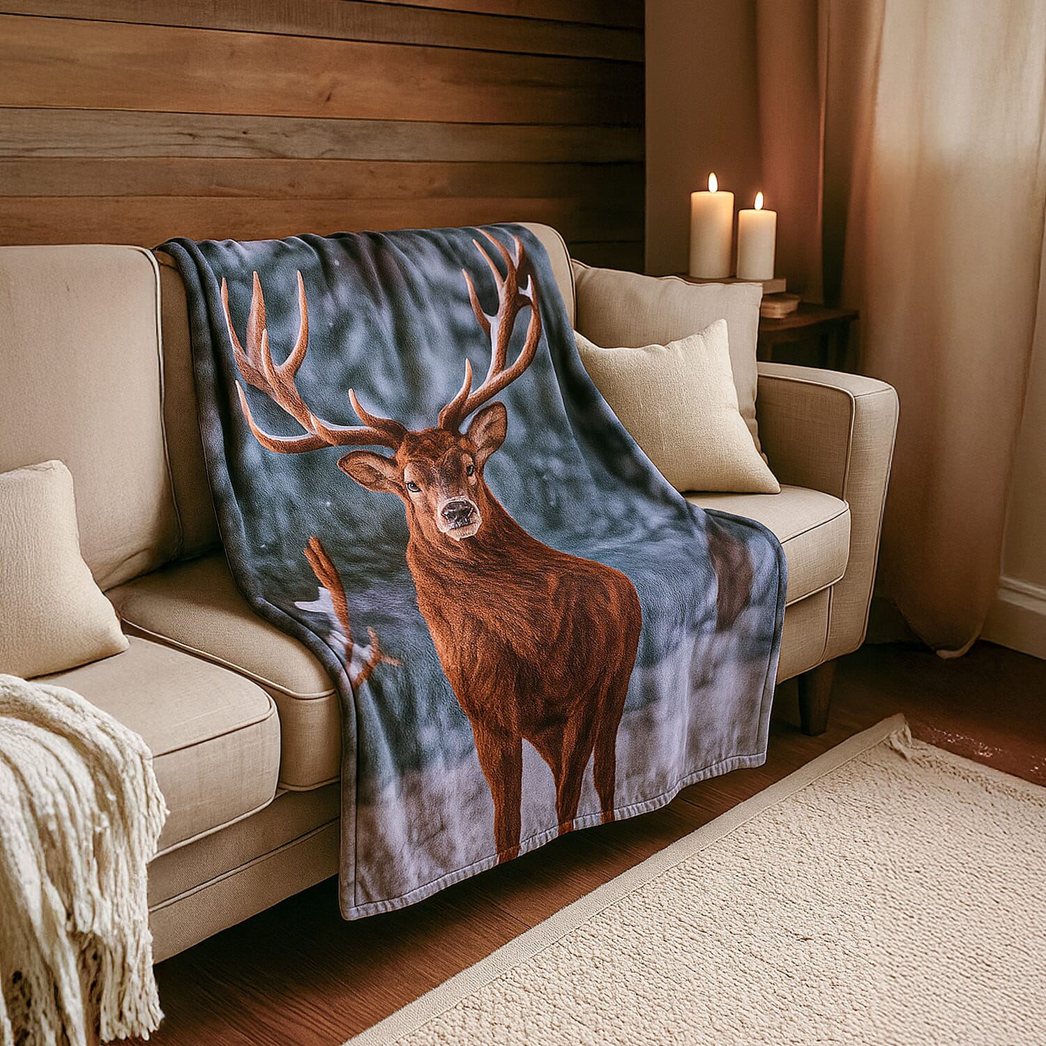 NEW Digital Printed Reindeer Blanket (Size 200x150 cm)