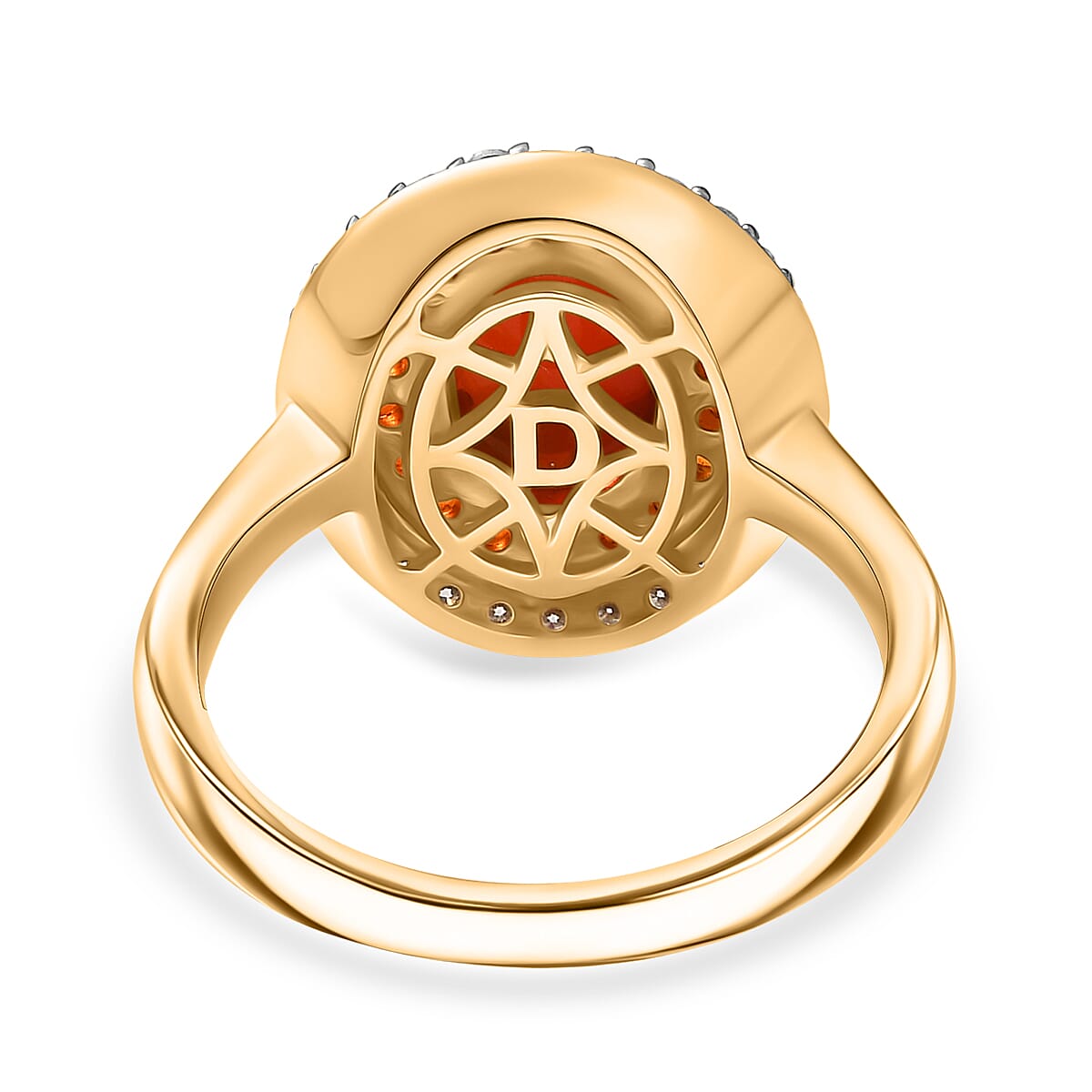 First Time Ever - Fire Opal Cabochon (1.43ct Centre) & Moissanite Ring in 18K YG Vermeil Sterling Silver 1.96 Ct.