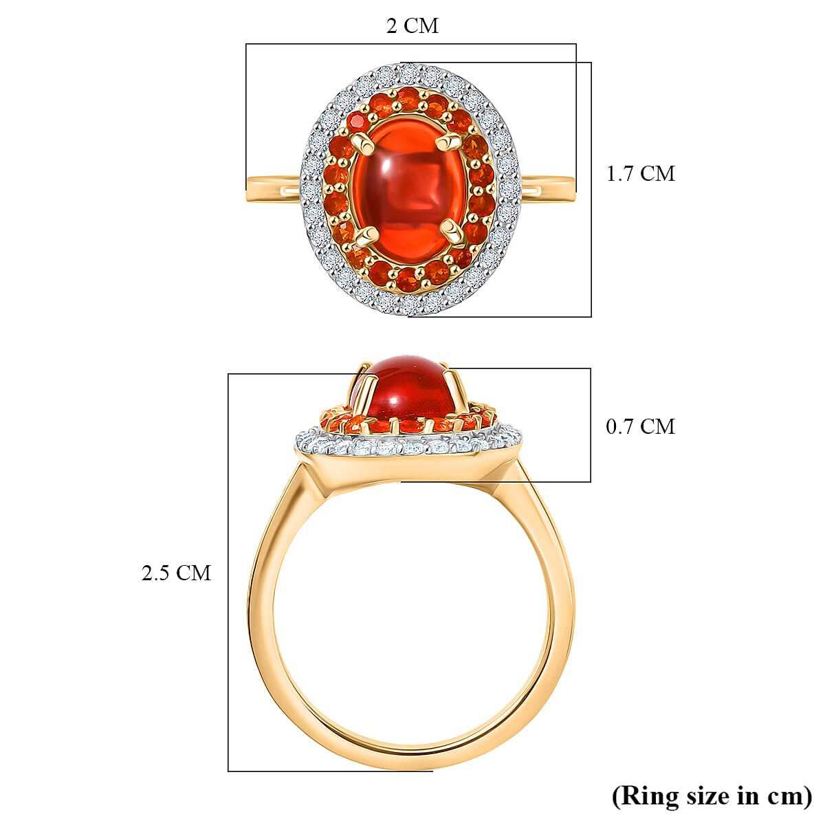 First Time Ever - Fire Opal Cabochon (1.43ct Centre) & Moissanite Ring in 18K YG Vermeil Sterling Silver 1.96 Ct.