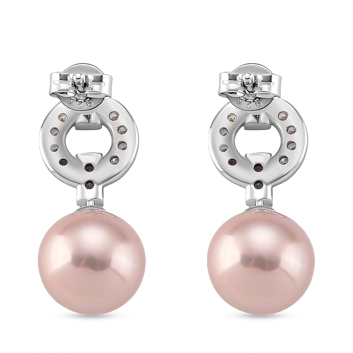 AAA Multi Color Edison Pearl (10-11MM) & White Zircon Earring with Push Back in Rhodium Overlay Sterling Silver 16.56 Ct. AAA Multi Color Edison Pearl (10-11MM) & White Zircon Earring with Push Back in Rhodium Overlay Sterling Silver 16.56 Ct.