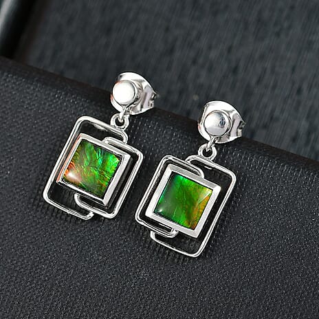 D’joy Ammolite Dangling Earring in Rhodium OverlaySterling Silver  2.120  Ct.