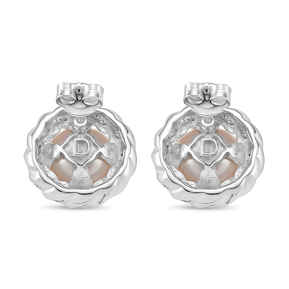 AAA White Edison Pearl (10-11MM) & Moissanite Solitaire Stud Push Back Earring in Rhodium Overlay Sterling Silver 15.57 Ct.