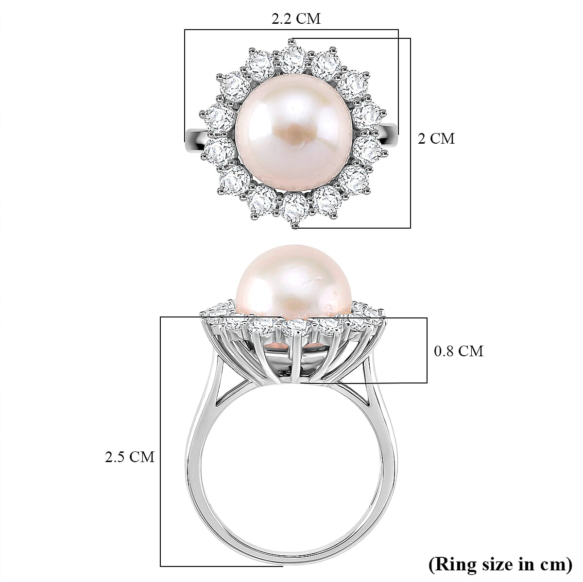 AAA White Edison Pearl (11-12 MM) & Natural Zircon Solitaire Ring in Rhodium Overlay Sterling Silver 11.83 Ct.