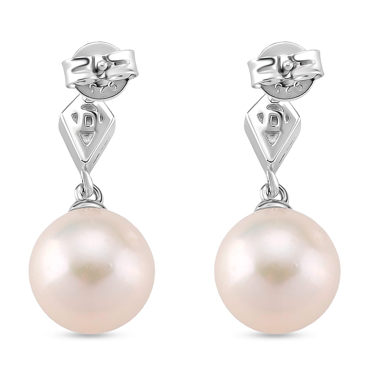 White Edison Pearl & Moissanite Earring with Push Back in Rhodium Overlay Sterling Silver 15.17 Ct. White Edison Pearl & Moissanite Earring with Push Back in Rhodium Overlay Sterling Silver 15.17 Ct.