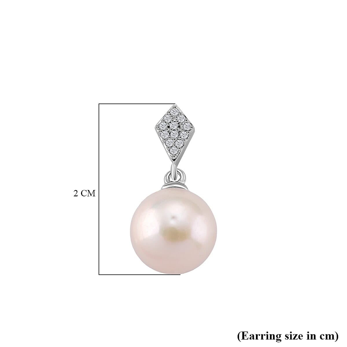 White Edison Pearl & Moissanite Earring with Push Back in Rhodium Overlay Sterling Silver 15.17 Ct. White Edison Pearl & Moissanite Earring with Push Back in Rhodium Overlay Sterling Silver 15.17 Ct.